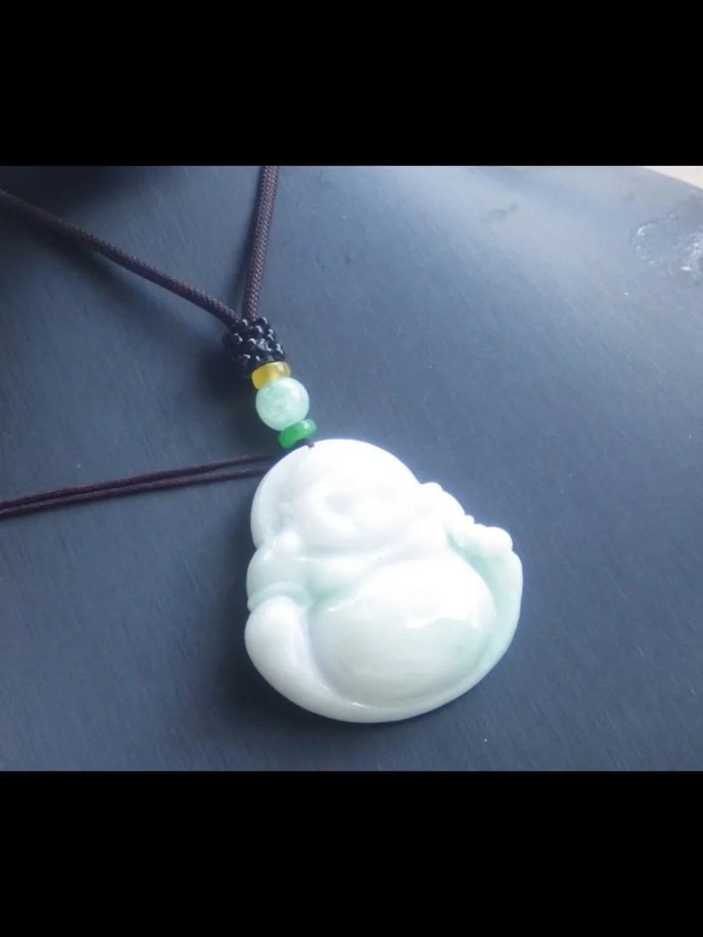 Milk white green certificate jadeite jade laughing Buddha pendant happiness